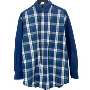 Vintage 90s Apparel Workshop Classic Plaid Button Up Top Blue Green Medium